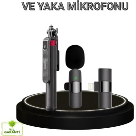 Resim DS LLC Ieg ™ Vlog ve Canlı Yayın Için Çift Yaka Mikrofonu ve Tripodlu Selfie Çubuğu Seti Dsllcrs-I 