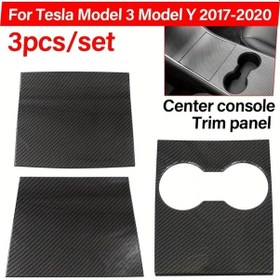 Resim Honeybeeshop For Tesla Model 3/y Merkez Konsol Panel Seti Abs Karbon Fiber Desen 2017-2020 Modelleri İçin Bir Takım 