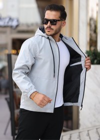 Resim Rotta Fermuar Detaylı Cepli Su İtici Slim Fit Erkek Yağmurluk Mont - GRI / S 