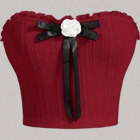 Resim Şık Kırmızı Omuzları Açık Kaburga Tüp Üst ve Zarif Fiyonk Detayı - Seksi, Esnek Polyester Karışımı, Makinede Yıkanabilir - İlkbahar/Yaz/Sonbahar Günlük Giyim İçin İdeal 
