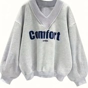 Resim Kadın "Paris'te Konfor" Baskılı Rahat V Yaka Sweatshirt - Günlük Uzun Kollu Kazak, Sonbahar/Kış Temalı, Yumuşak & Konforlu, Günlük Giyim|V Yaka Kazak 