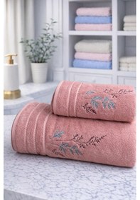 Resim Özdilek Soft Leaf Best Set Hamam Takımı Pembe-antrasit Çok Renkli 