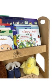 Resim Ahşap Adası Montessori Çocuk Odası Kitaplığı Düzenleyici Okul Öncesi Bebek Odası Doğal Ahşap Açık Raf 