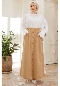 Resim 2276-düğmeli Pileli Etek Bej Bej 