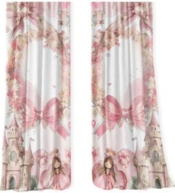 Resim Kız Çocuk Odası Çift Kanatlı Fon Perde Şato Fiyonk Prenses Desenli 