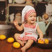 Resim Şef Önlüğü ve Şapka Kostümü Fotoğrafçılık Aksesuarları Çizgili Şef Şapkası Küçük Şef Kıyafeti Gençler İçin Yemek Yapma Ekipmanı 