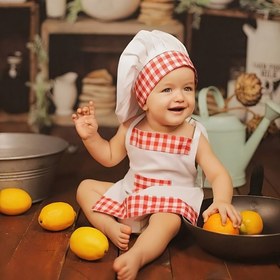 Resim Şef Önlüğü ve Şapka Kostümü Fotoğrafçılık Aksesuarları Çizgili Şef Şapkası Küçük Şef Kıyafeti Gençler İçin Yemek Yapma Ekipmanı 