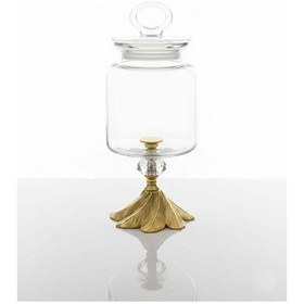 Resim Ayaklı Dekoratif Cam Şekerlik / Drajelik / Kurabiyelik / Çerezlik 1000 Ml Altın 