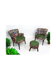 Resim Azra Mobilya 3lü Koltuk Set - Tekli Koltuk Puf Seti - Berjer Tekli Koltuk - Dijital Baskı Yeşil 