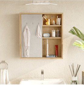 Resim Aqua Aynalı Lavabo Üstü Banyo Dolabı Raflı Kapaklı 60cm Sepet Kahverengi 