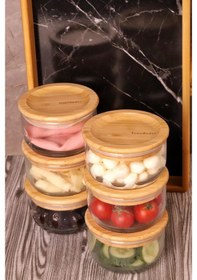 Resim Bambum Duo 300ml 6'lı Siyah Tepsili Bambu Kapaklı Cam Kahvaltılık 