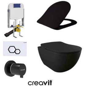 Resim Creavit Gr5001- Fe322 5 Parça Siyah Mat Asma Klozet Gömme Rezervu 