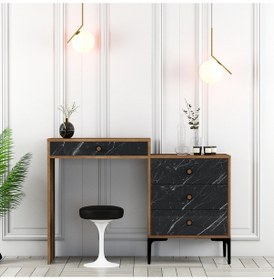 Resim Lizbon Makyaj Masası - Ceviz / Siyah Mermer 