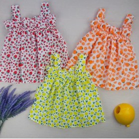 Resim DEFNELİ BEBE Kız Bebek 3 Adet Çilek Portakal Limon Baskılı Elbise 