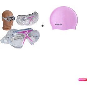 Resim Avessa 8170 Unisex Yetişkin Yüzücü Deniz Gözlüğü Buğu Yapmaz Havuz Gözlüğü Pembe + Silikon Bone 