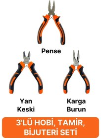 Resim Svein Mini Takı Bijuteri Seti Dayanıklı Kesme Kıvırma Pense Yan Keski Karga Burun Hobi Alet Takımı 3'lü 