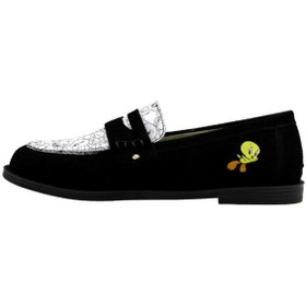 Resim Dogo Kadın Vegan Deri Siyah Loafer - Warner Bros Looney Tunes Tweety Tasarım 