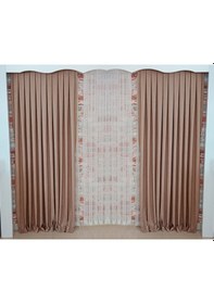Resim Açık Kahve Renk Fon Kadife Perde Çift Kanat 1/3 Sık Pileli Dikim V-10 Açık Kahverengi 