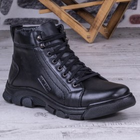 Resim Ghattix Kışlık Deri Erkek Bot Fermuarlı Siyah Rahat Taban Özelliği ile 