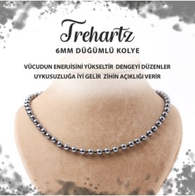 Resim Deniz Doğal Taş Sertifikalı Trehartz 6 Mm Düğümlü Doğal Taş Kolye 