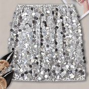 Resim Şık Kadın Sequin Kalem Etek - Dar Kesim, Mini Uzunluk, Canlı Pembe Sequin Detayları ile, Bahar/Yaz Modası için Mükemmel, Çok Yönlü Yüksek Bel Tasarımı 