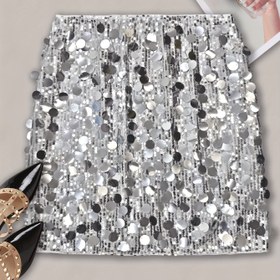 Resim Şık Kadın Sequin Kalem Etek - Dar Kesim, Mini Uzunluk, Canlı Pembe Sequin Detayları ile, Bahar/Yaz Modası için Mükemmel, Çok Yönlü Yüksek Bel Tasarımı 