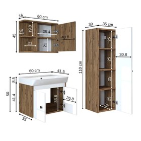 Resim Lavabolu Banyo Dolabı 3lü Set - Ada - 60 CM / Atlas Çam 