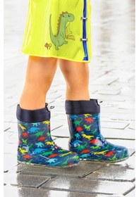 Resim Kiko Kids Savana Su Geçirmez Erkek Çocuk Yağmur Çizmesi Lacivert - Sarı 