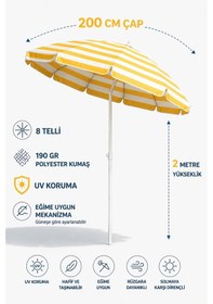 Resim 8 Telli - 200 Cm Plaj Şemsiyesi, Bahçe Şemsiyesi, Balkon Şemsiyesi, Eğilebilen Şemsiye Sarı - Beyaz 