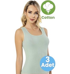 Resim Tezzgelsin Kadın 3'lü Geniş Askılı Çizgili Raporlu Penye Kaşkorse Atlet Su Yeşili 