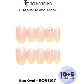 Resim 15'li Pembe Kısa Oval Kov1517 Tekrar Kullanılabilir El Yapımı Protez Takma Tırnak Xs 