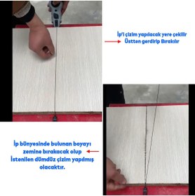 Resim Badem10 Plastik Hazneli Boyalı Çırpı Çizim İpi İnşaat Marangoz İp 30 Metre Mavi Tebeşir Boya 