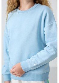 Resim Tommy Life Açık Mavi Pamuklu İçi Tüylü Yumuşak Dokulu Oversize Nakışlı Kız Çocuk Sweatshirt - 75150 Açık Mavi 