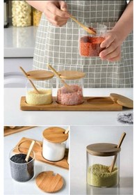 Resim Ekinci Home Mien 3lü Yuvarlak Cam Baharatlık Bej 