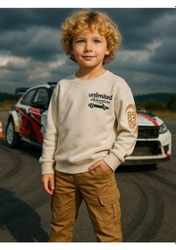 Resim Zekids Erkek Çocuk Pamuklu Unlimited Yazılı Tasarım Sweatshirt-16213 Krem 
