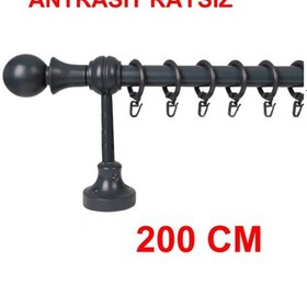 Resim Meyra Demonte Başlıklı Ahşap Rustik Perde Askısı - Raysız -antrasit 200 Cm Antrasit 