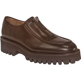 Resim Kadın Hakiki Deri Önü Fermuar Detaylı Loafer Ayakkabı Kahverengi 