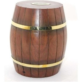 Resim Pirinç Ahşap Fıçı Kumbara 18 Cm 