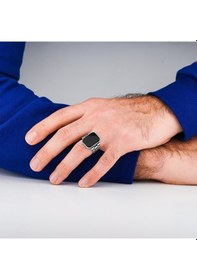 Resim 925 Ayar Gümüş Siyah Oniks Taşlı Saat Kordon Tasarımlı Erkek Yüzü - 554035210 