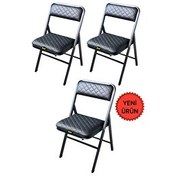 Resim Hey Modüler Mobilya Siyah Deri Baklava 3'lü Katlanır Piknik Kamp Sandalyesi 