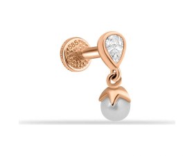 Resim Cherry By Özkonak Luna Damla Taşlı İnci Sallantılı Minimal Tragus Piercing Sarı 