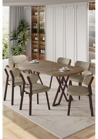 Resim Canisa Axton Serisi Sabit Mdf 90x168 Atlantik Çam Mutfak Masa Takımı 6 Cappucino Sandalye Atlantik Çam Masa Cappucino Sandalye 