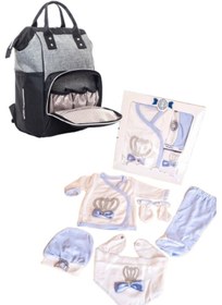 Resim Bebek Bakım Çantası Ve Taşlı 5 Parça Hastane Çıkışı İkili Set Mavi 