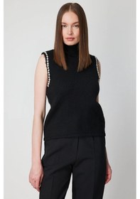 Resim On Fashion Omuzları Taşlı Boğazlı Kadın Siyah Kazak 63382 Siyah 