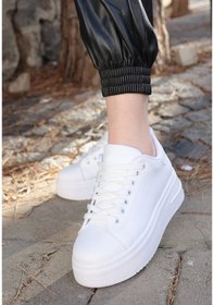 Resim Leran Beyaz Cilt Bağcıklı Spor Ayakkabı Çok Renkli 