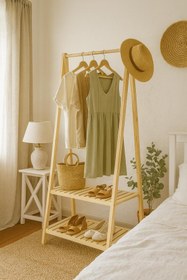 Resim pinoxi Doğal Ahşap Ayaklı Elbise Askılık Konfeksiyon Askılık Gardırop 148x66x38 Cm 