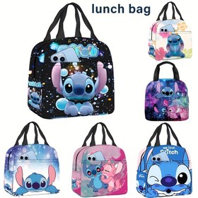 Resim Çanta içinde çanta, Disney Stitch çizgi film baskılı taşınabilir saklama çantası, okul öğle yemeği çantası, ofis çalışanları için dışarı çıkma, okula dönüş, üniversite, sınıf, ofis öğle yemeği çantası, Gıda Temassız 
