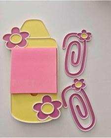 Resim ETİKETİM Papatya Desenli 3D Notluk ve 2 Adet Jumbo Ataç-Masaüstü Organizer 