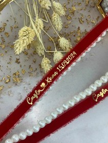 Resim İncili İpek Kırmızı Söz Nişan Kurdelesi - Kişiye Özel Yüzük Kurdelesi, Şıklık ve Zarafet 