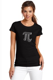 Resim QIVI 14 Mart Dünya Pi Günü Dj Baskılı Siyah Kadın Örme Tshirt 